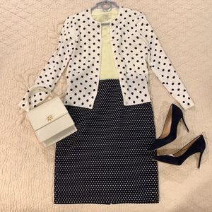 J. Crew no. 2 pencil skirt with polka dot print, navy blue, 6, worn once